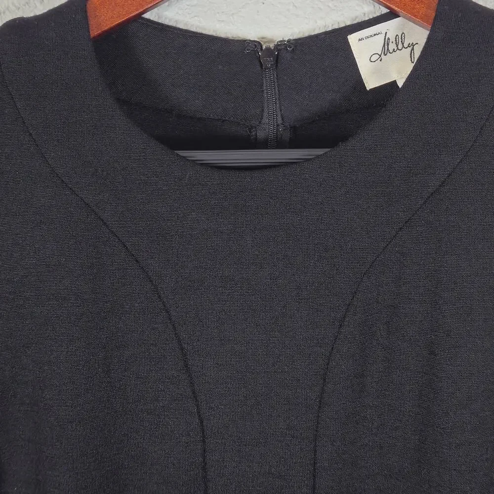 Milly Wool Dress Black Sleeveless Wool Size L Elegant Minimalism - Picture 3 of 10
